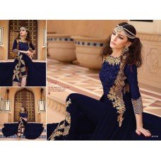 7101-C BLUE GLOSSY PARTY WEAR GEORGETTE DRESS